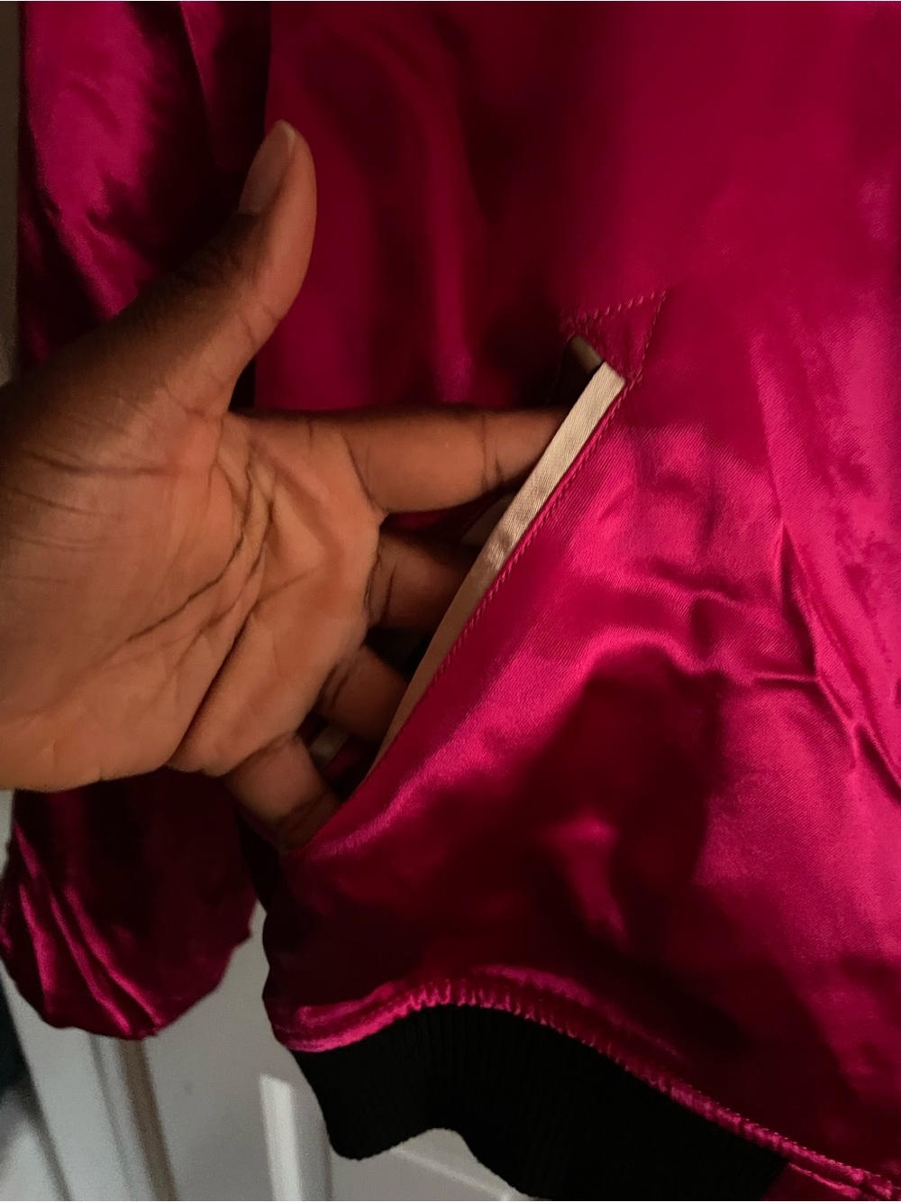 Sakura Embroidered Pink & Black Reversible Bomber Jacket - Picture 6 of 8